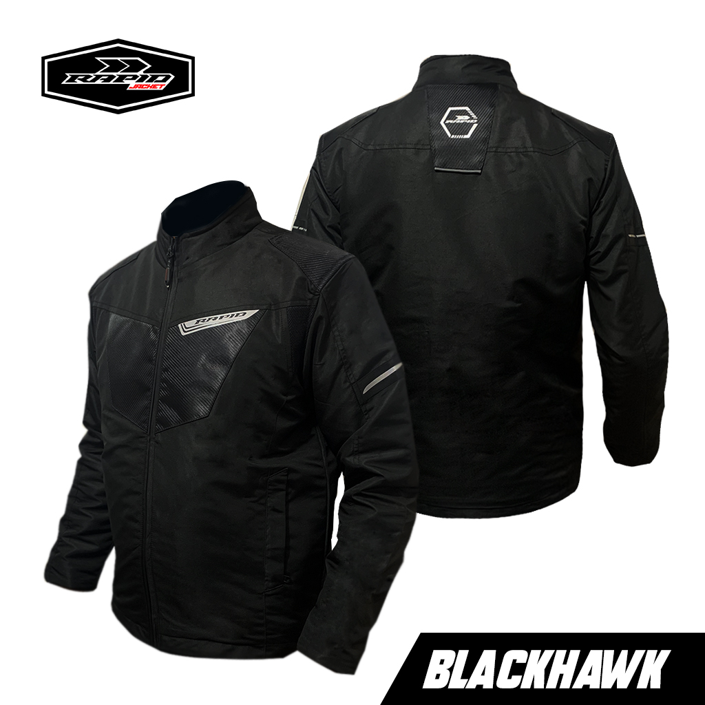 Jual Jaket motor pria full black RAPID BLACKHAWK bahan parasit premium