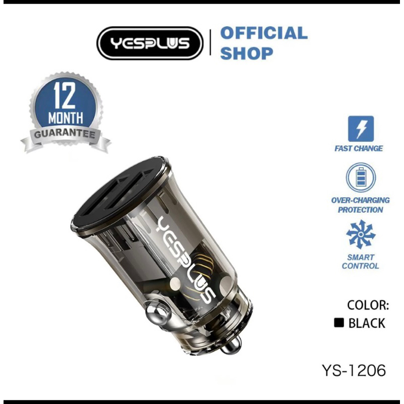 Jual YESPLUS YS-1206 New Saver Car charger Transparent Two USB 3A 15W ...