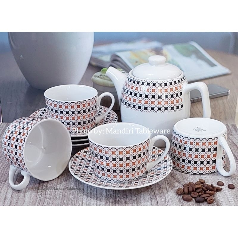 Jual Tea Set Keramik | Motif Batik Masaran | Best Quality | Isi: 10 pcs ...