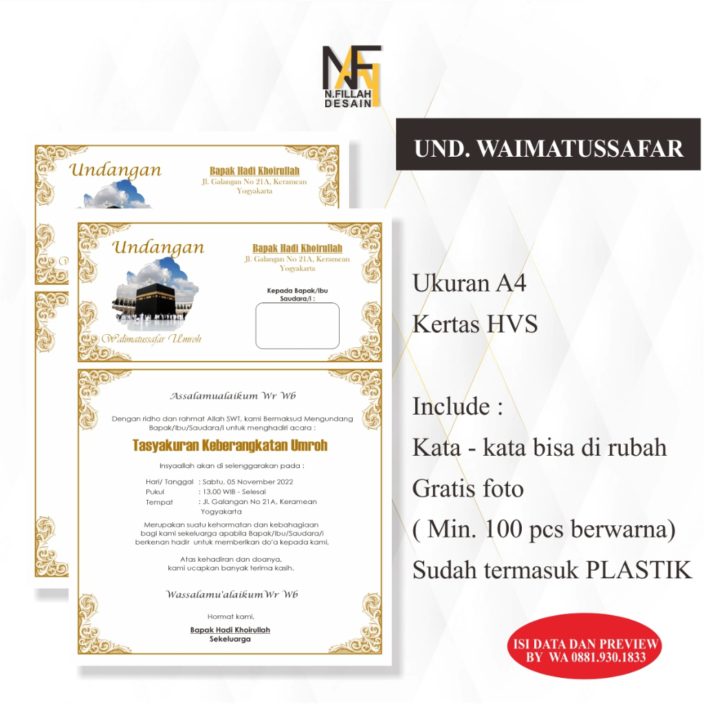 Jual Undangan Walimatussafar Umroh/haji Undangan Keberangkatan Haji ...