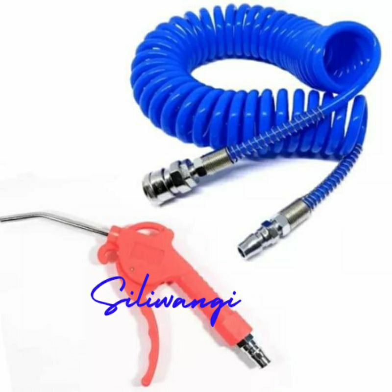 Jual Air Blow Gun Plus Selang Recoil 6 Meter With Spring Warna Biru