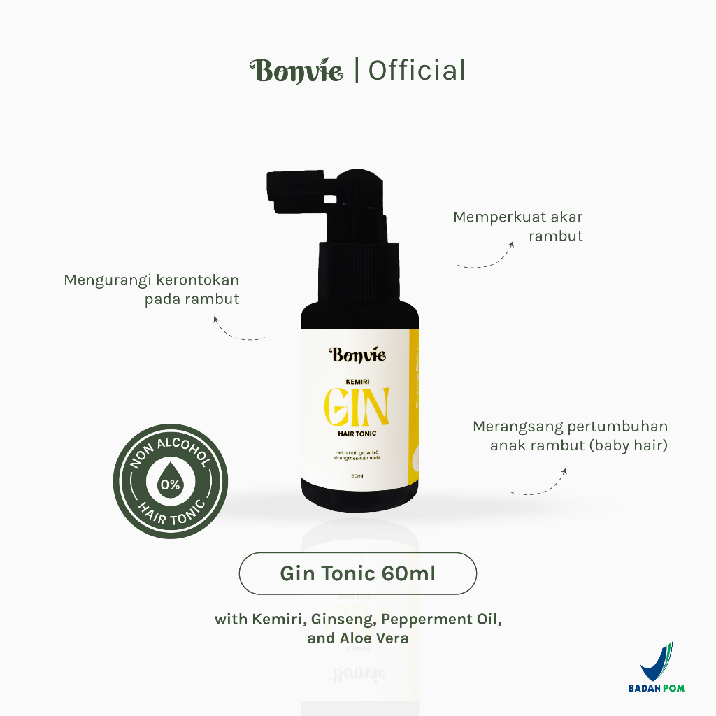 Jual Bonvie Anti Hairfall Kemiri Gin Hair Tonic (60ml) with Oleanolic