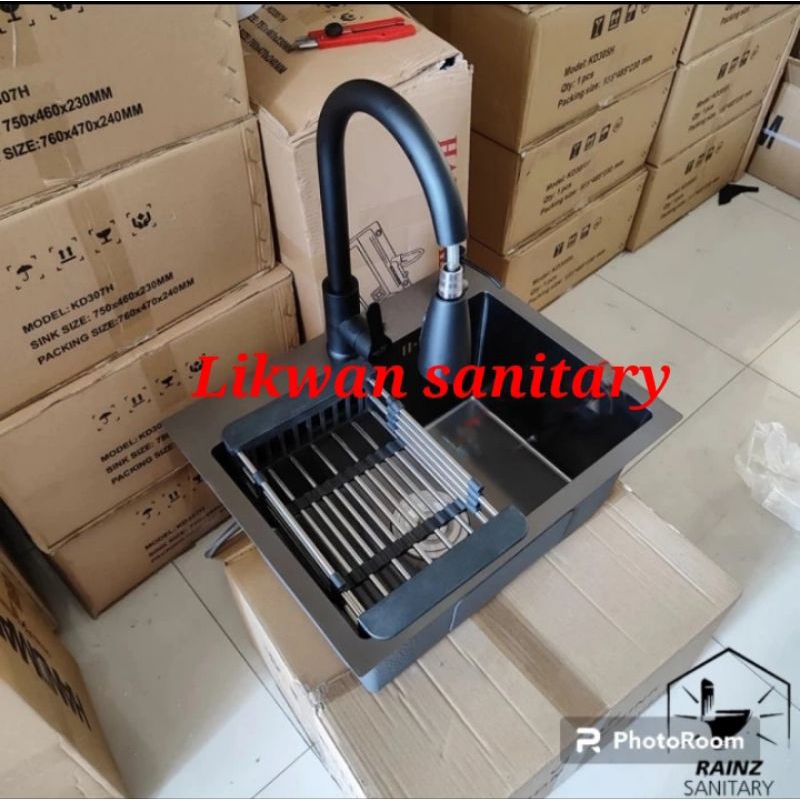 Jual Paket Komplit Kitchen Sink Stainless Hitam Paket Kran Tarik Stainless Hitam Panas