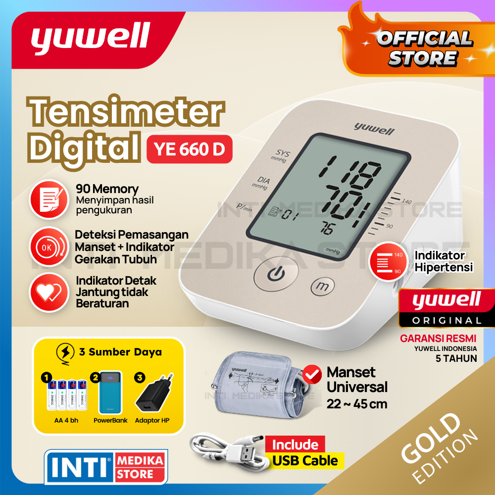 Jual YUWELL - Tensimeter Digital YE 660D GOLD Tensi Pengukur Tekanan ...