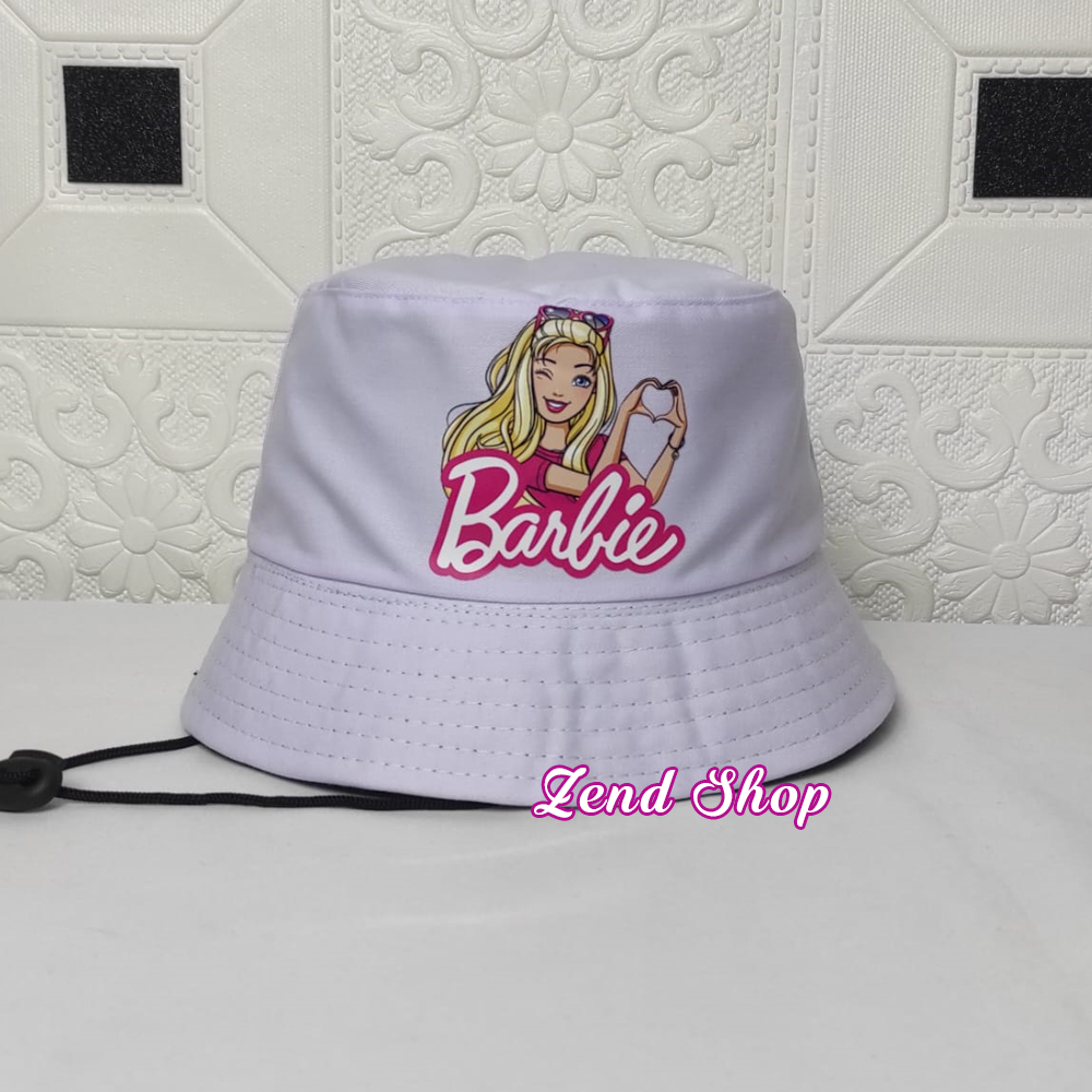 Jual Sablon Nama - Topi bucket anak perempuan motif barbie aplikasi