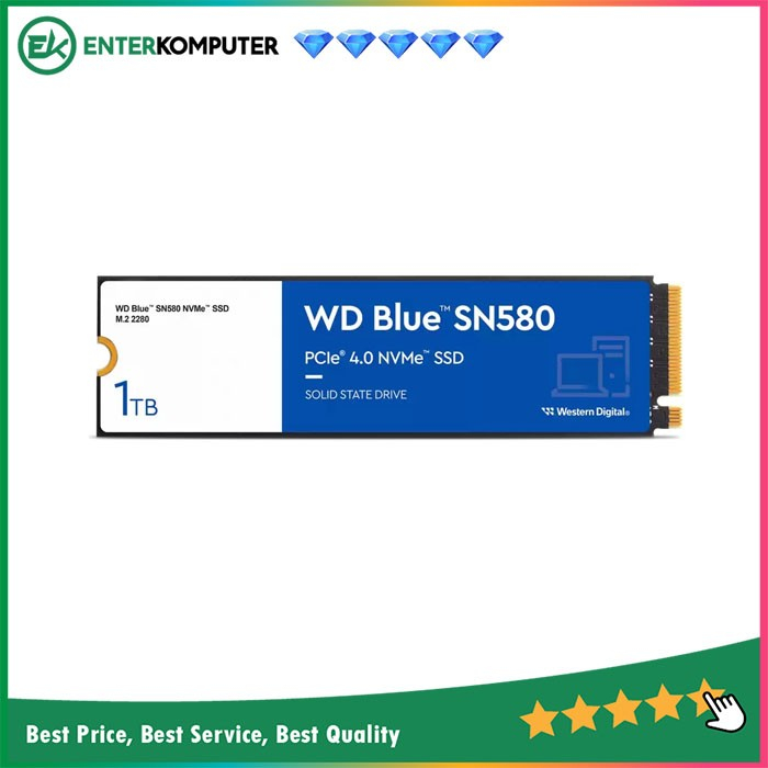 SSD Interne WD Blue SN580 1To - PCIe Gen4 NVMe - Vitesse Lecture 4150 Mo/s - Inclus Logiciel Migration Acronis - Garantie 5 Ans