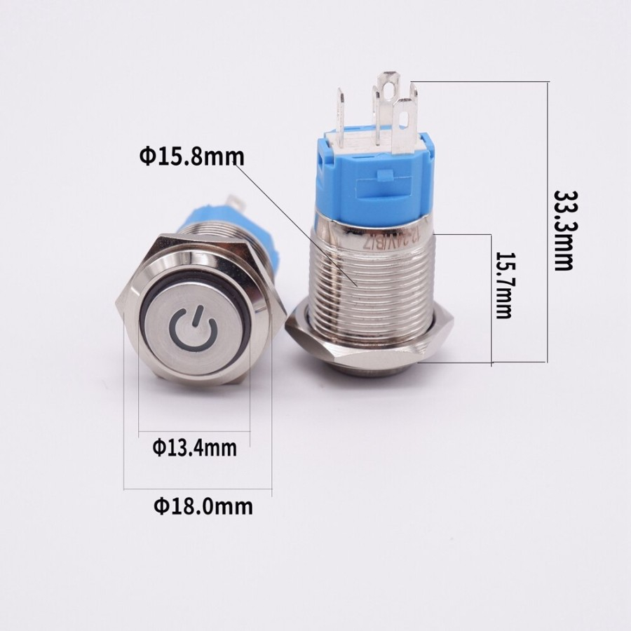 Jual Saklar on off LED stainless push button switch 16MM 12V 3A IP66 ...