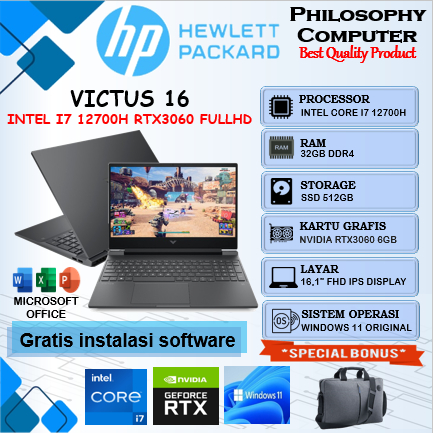 Jual LAPTOP HP VICTUS 16 D1095TX I7 12700H RTX3060 6GB/ 16GB 512GB W11 ...