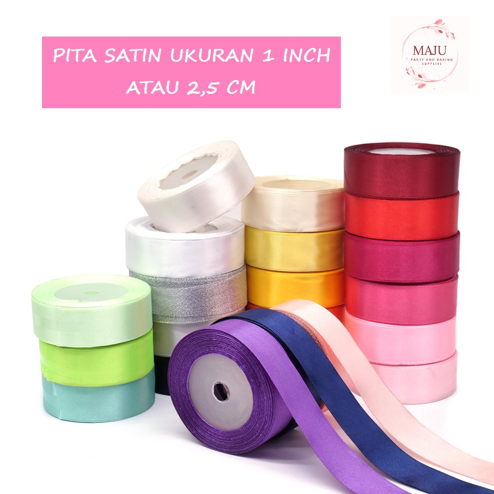 Jual (1 Roll) Pita Satin 1 inch 2,5 cm / Pita Kain / Pita Kado | Shopee ...