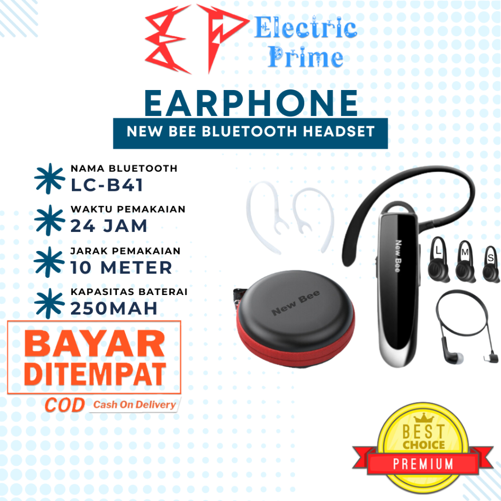NEW BEE Earphone Bluetooth Headset Headphone Mini Wireless Handsfree Mic  With Pouch Noise Cancelling