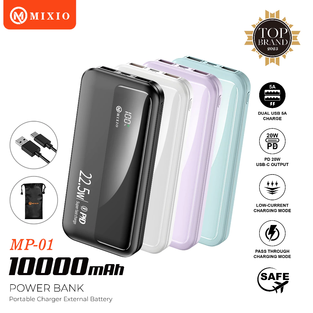 MIXIO MP-01 22.5W 10000Mah Macaron Powerbank Slim Fast Charging Type C PD Power display