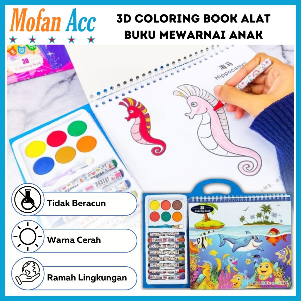 Jual 3D Coloring Book / Set Peralatan Buku Mewarnai Dengan Crayon Cat ...