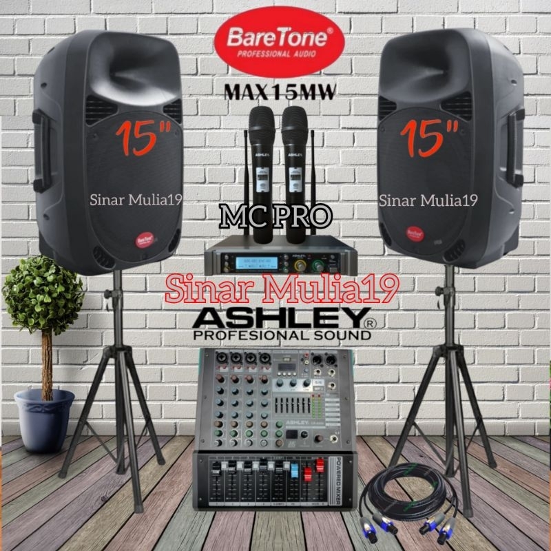 Jual Paket Karaoke Speaker 15 Inch BareTone MAX15MW Power Mixer Ashley