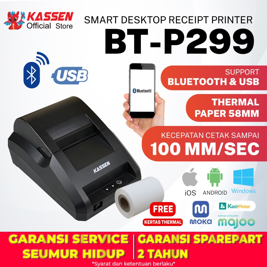 Jual Printer Kasir Mini Thermal Kassen Btp Usb Bluetooth Kertas Mm