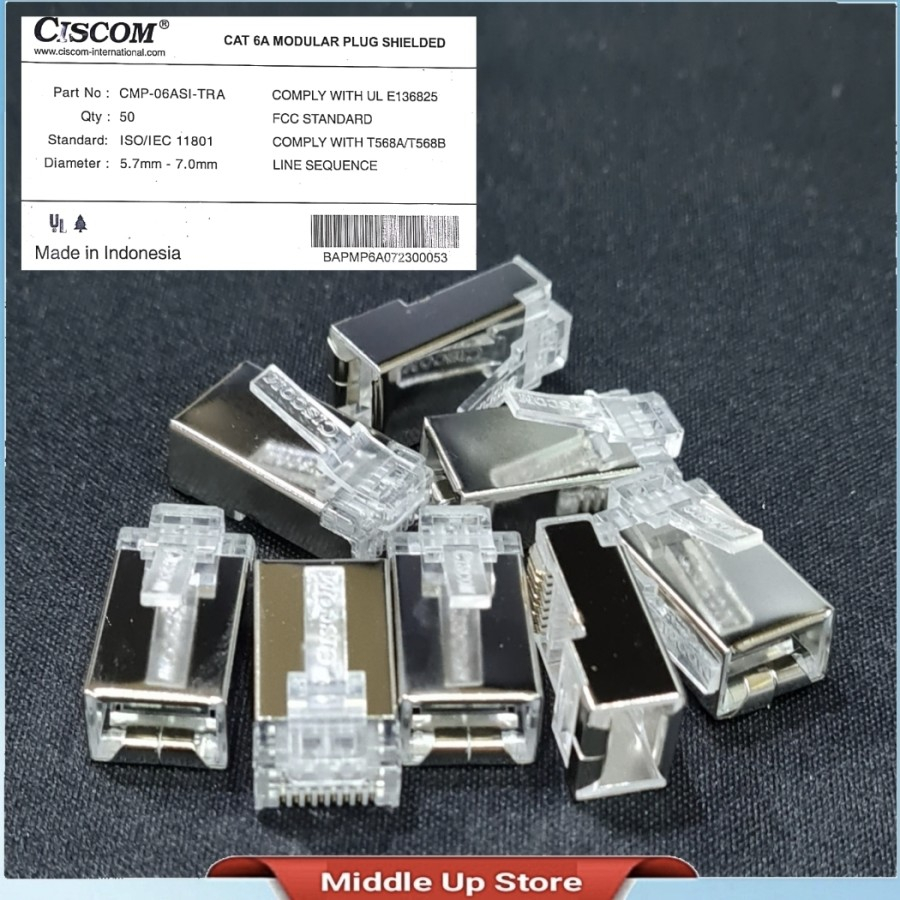 Jual Ciscom CMP-06ASI-TRA MODULAR PLUG RJ-45 SHIELDED CAT.6A (50/pack ...