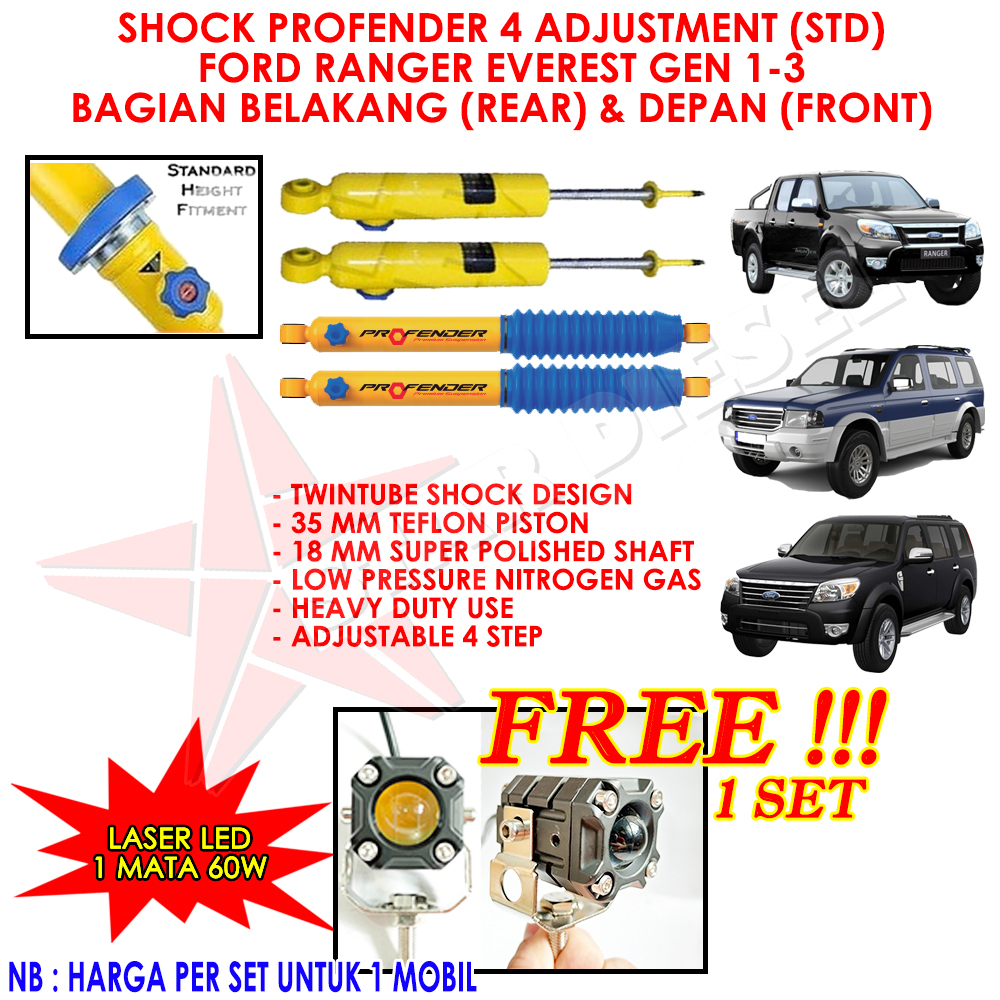 Jual SUSPENSI SHOCK PROFENDER FORD RANGER EVEREST GEN STD SET DEPAN BELAKANG KOMPLIT