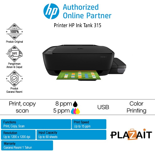 Jual Printer Hp Ink Tank 315 All In One Print Copy Scan Black Shopee Indonesia