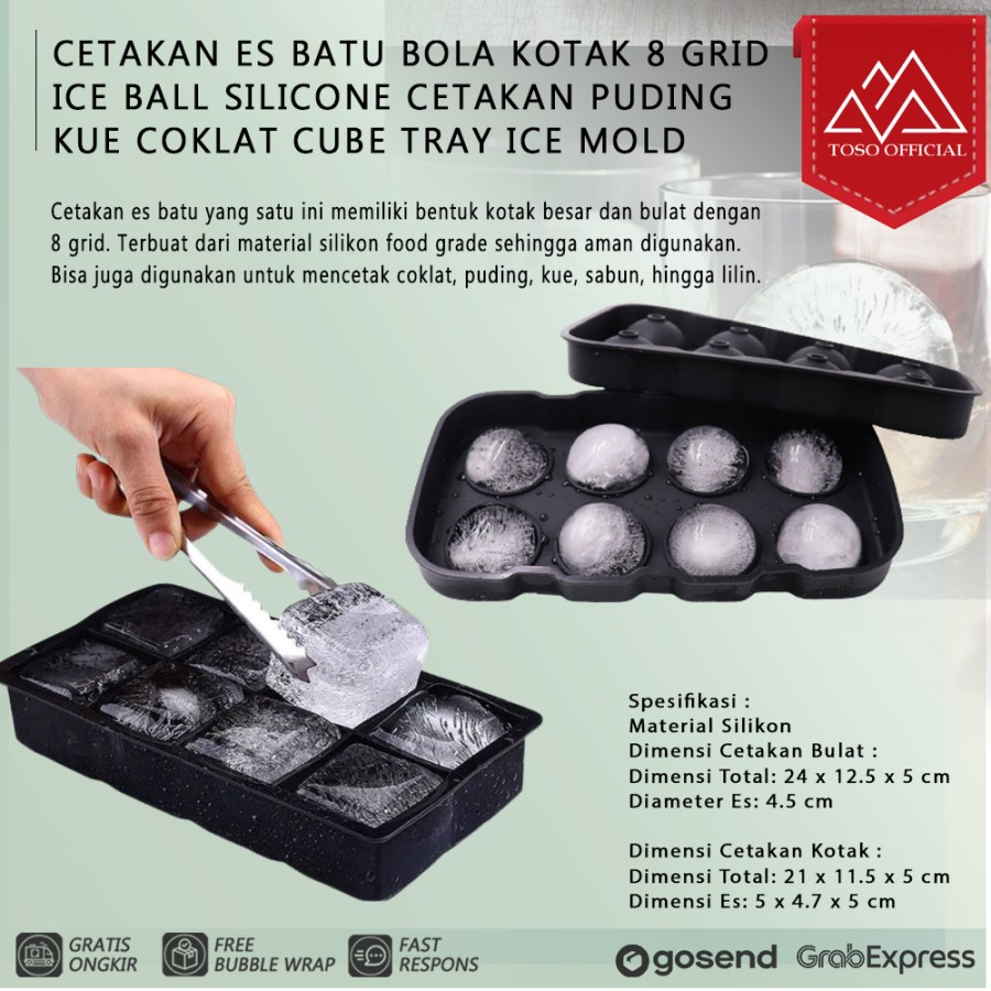 Jual Cetakan Es Batu Bola Kotak Grid Ice Ball Silicone Cetakan Puding