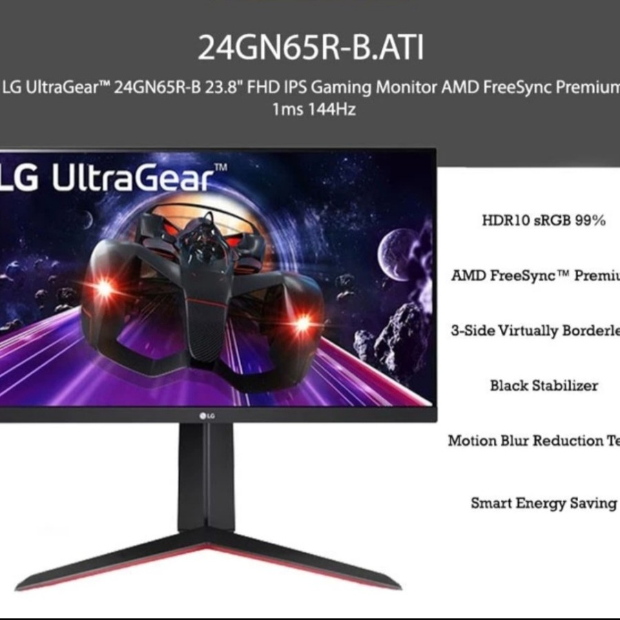 MONITOR GAMING LG UltraGear 24GN65R-B, 23.8 IPS, FHD, 144 Hz, 1ms, AMD  FreeSync.