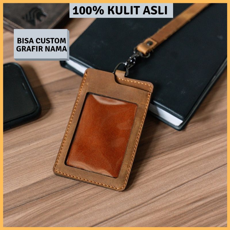 Jual REVEN LEATHER Id Card Holder Name Tag Pria Wanita Arca Lanyard