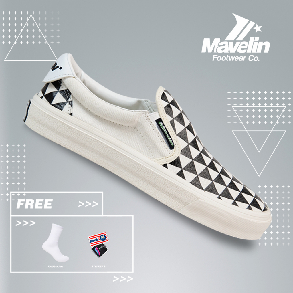 Jual Mavelin Slip On Lucky Triangle Black White - Sepatu Slip On Slop ...