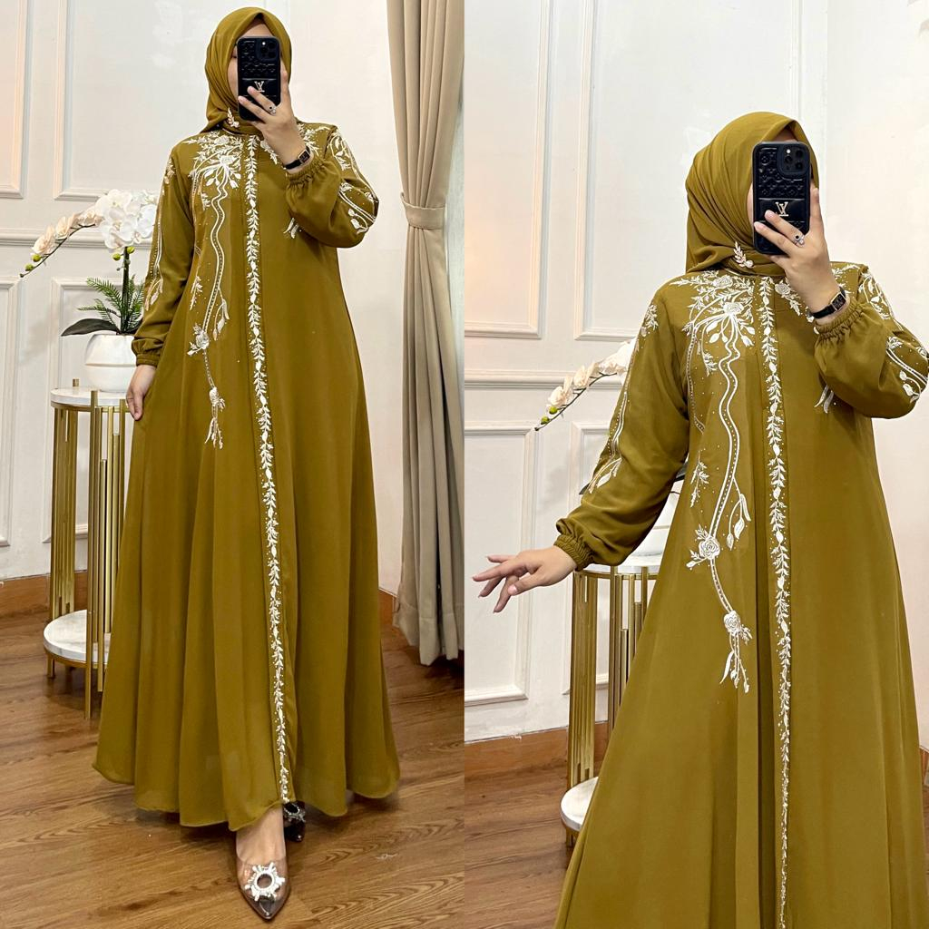 Jual ANNISA GAMIS BORDIR CERUTY BABY DOLL PLUS HIJAB TERBARU // GAMIS