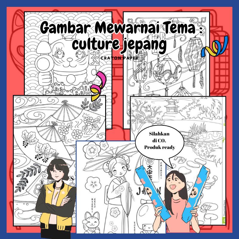 Jual 50 Lembar Gambar Sketsa Mewarnai Tema CULTURE JEPANG - Lembar
