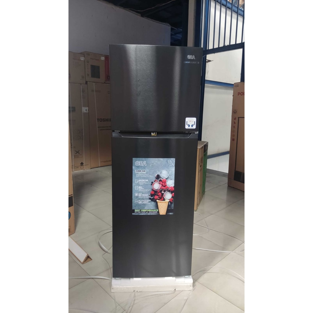 Jual GEA Kulkas 2 Pintu G2HD-356 Black Inox / G2HD356 Inverter No Frost