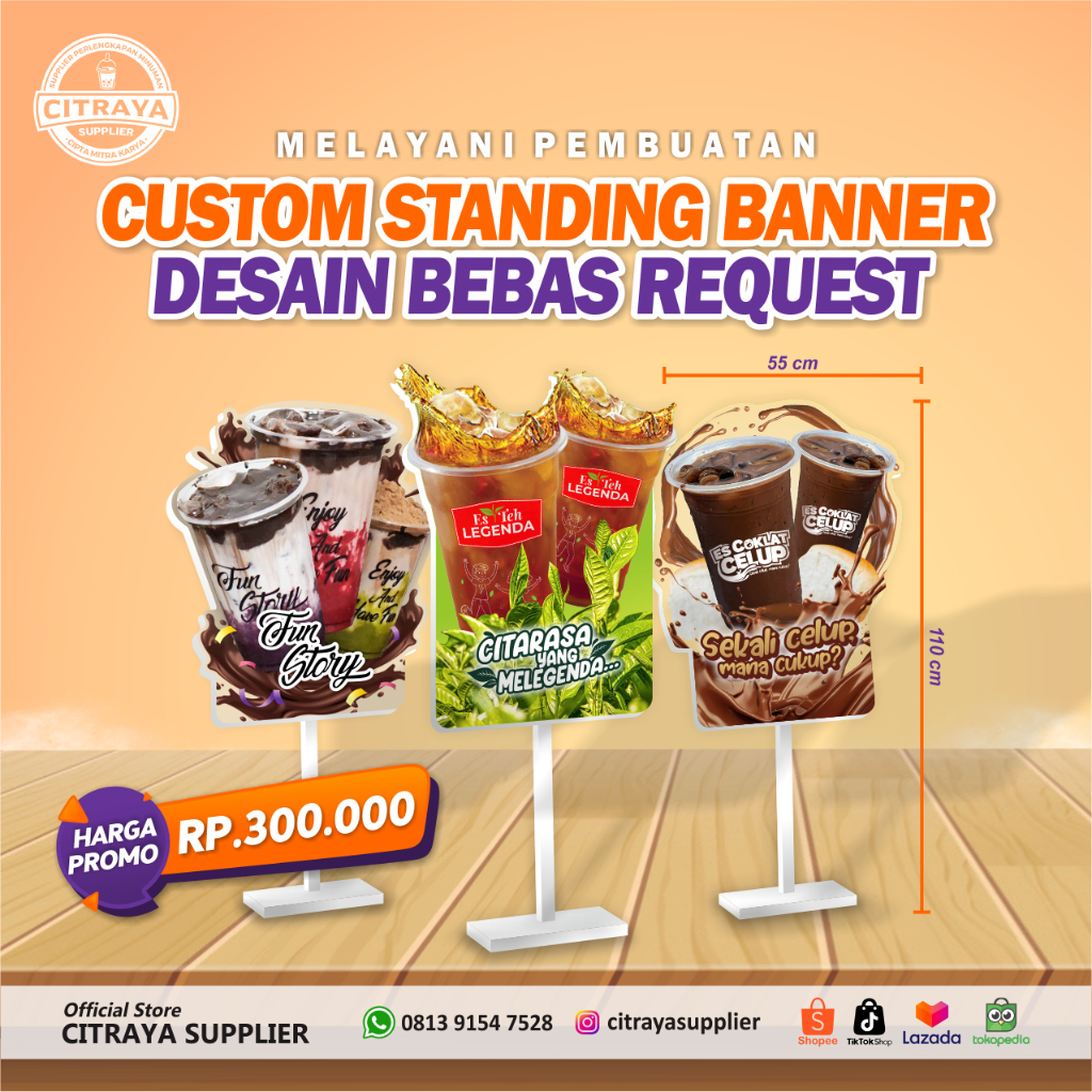 Jual CUSTOME STAND BANNER / STAND BANNER KAYU / CUSTOME DESAIN STAND