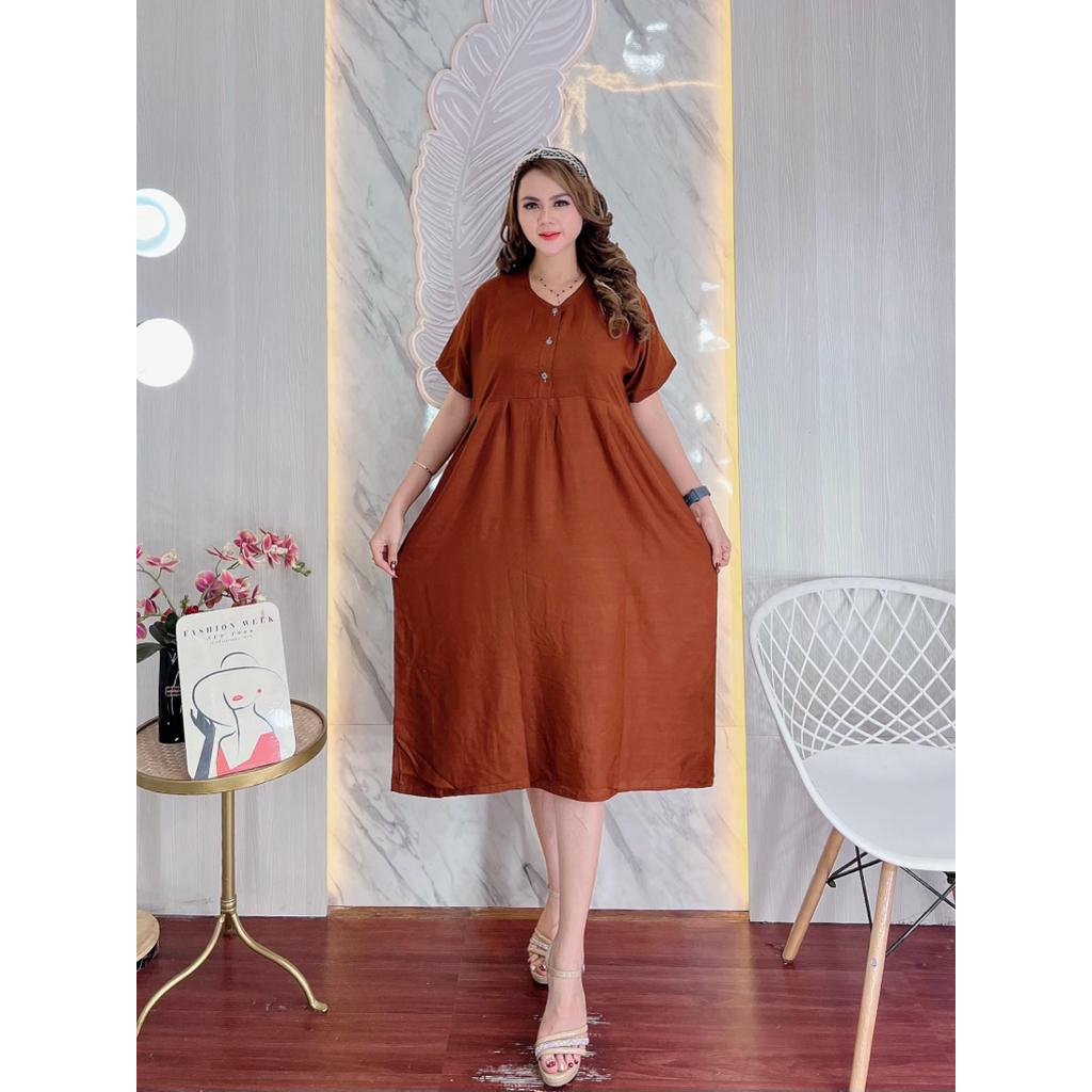 Jual BatikKM Daster Chibi Polos Rayon Premium Cantik Dress Batik Daun ...