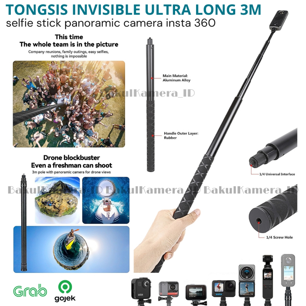Tongsis Ultra Long Invisible Selfie Stick 3M for Insta360 GoPro Hero