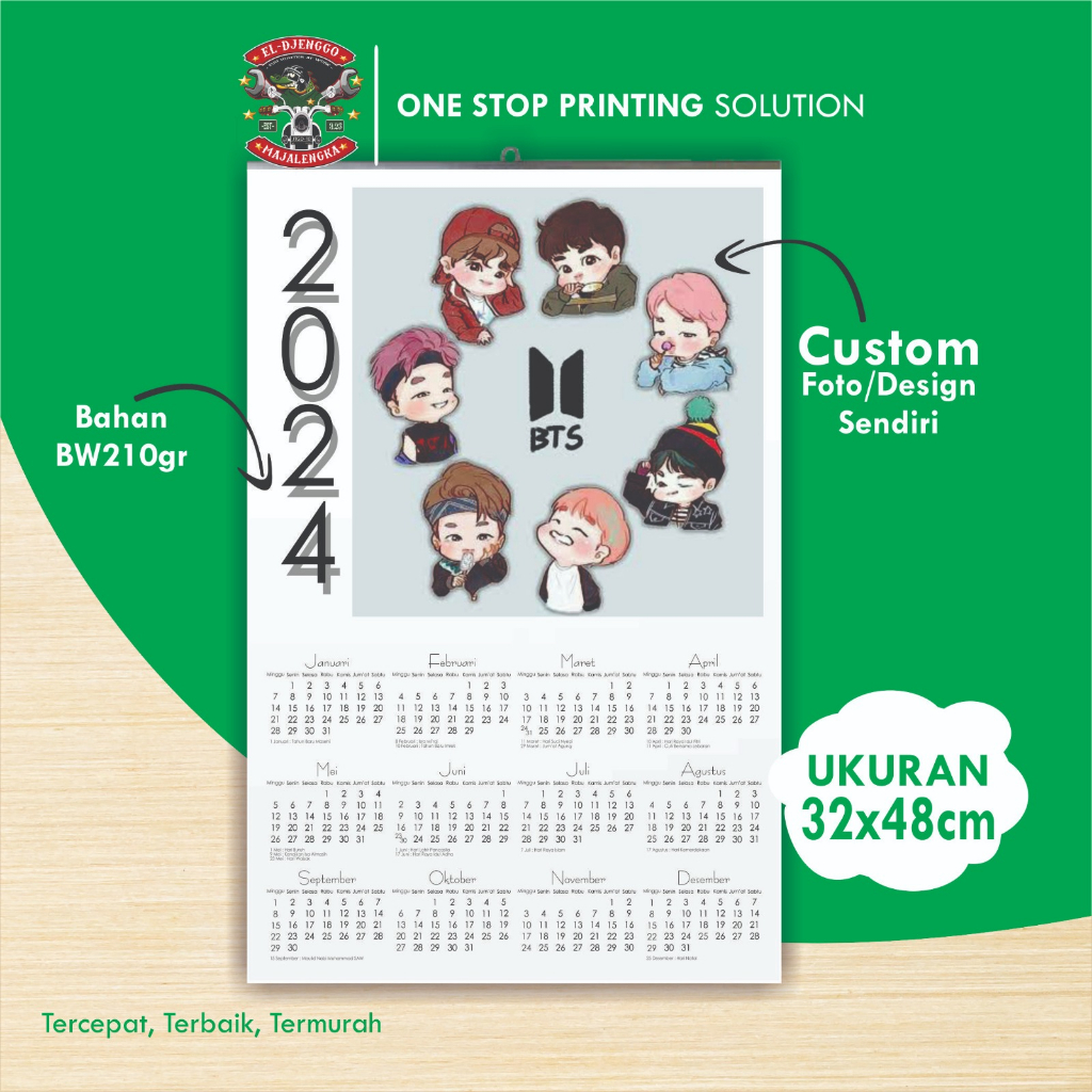 Jual KALENDER DINDING 2024 CUSTOM DESAIN FOTO KALENDER 1 LEMBAR 12 ...