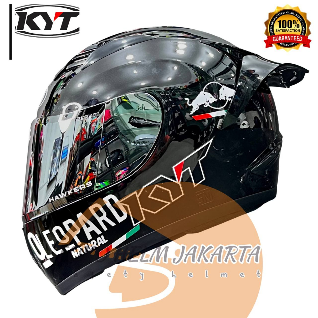 Jual HELM KYT R10 SOLID BLACK GLOSSY PAKET GANTENG LEOPARD REDBULLL HELM KYT FULL FACE R10