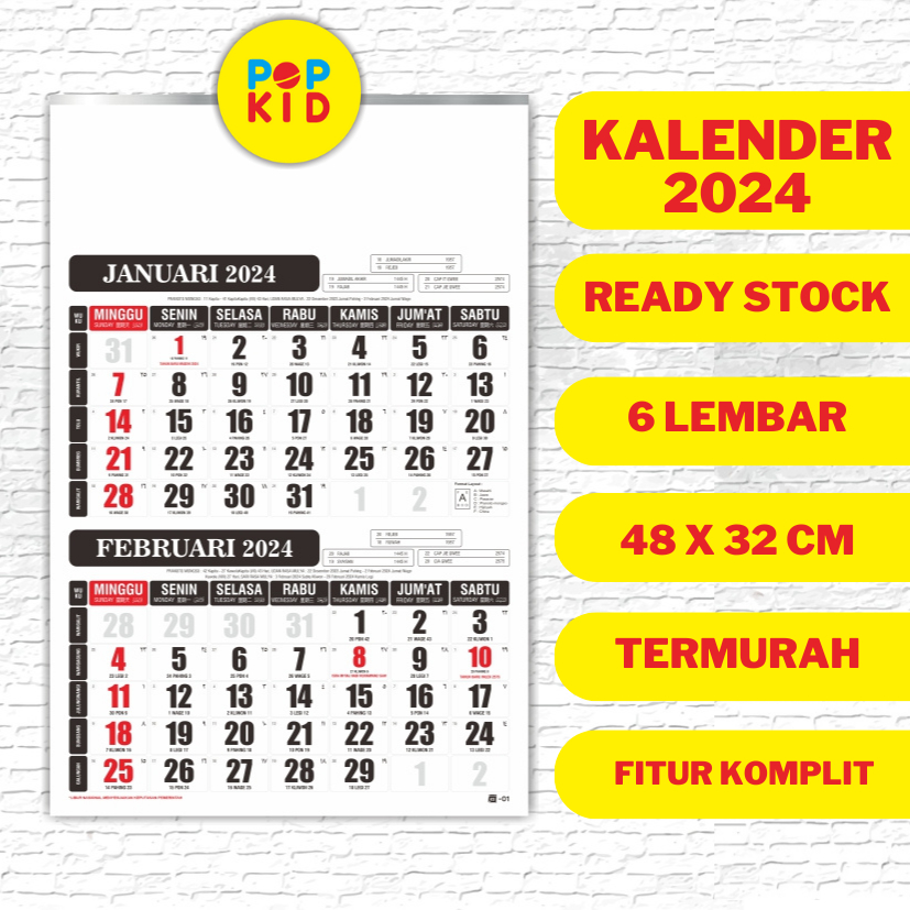 Jual PROMO KALENDER DINDING TAHUN 2024 - 2 BULANAN - ISI 6 LEMBAR ...