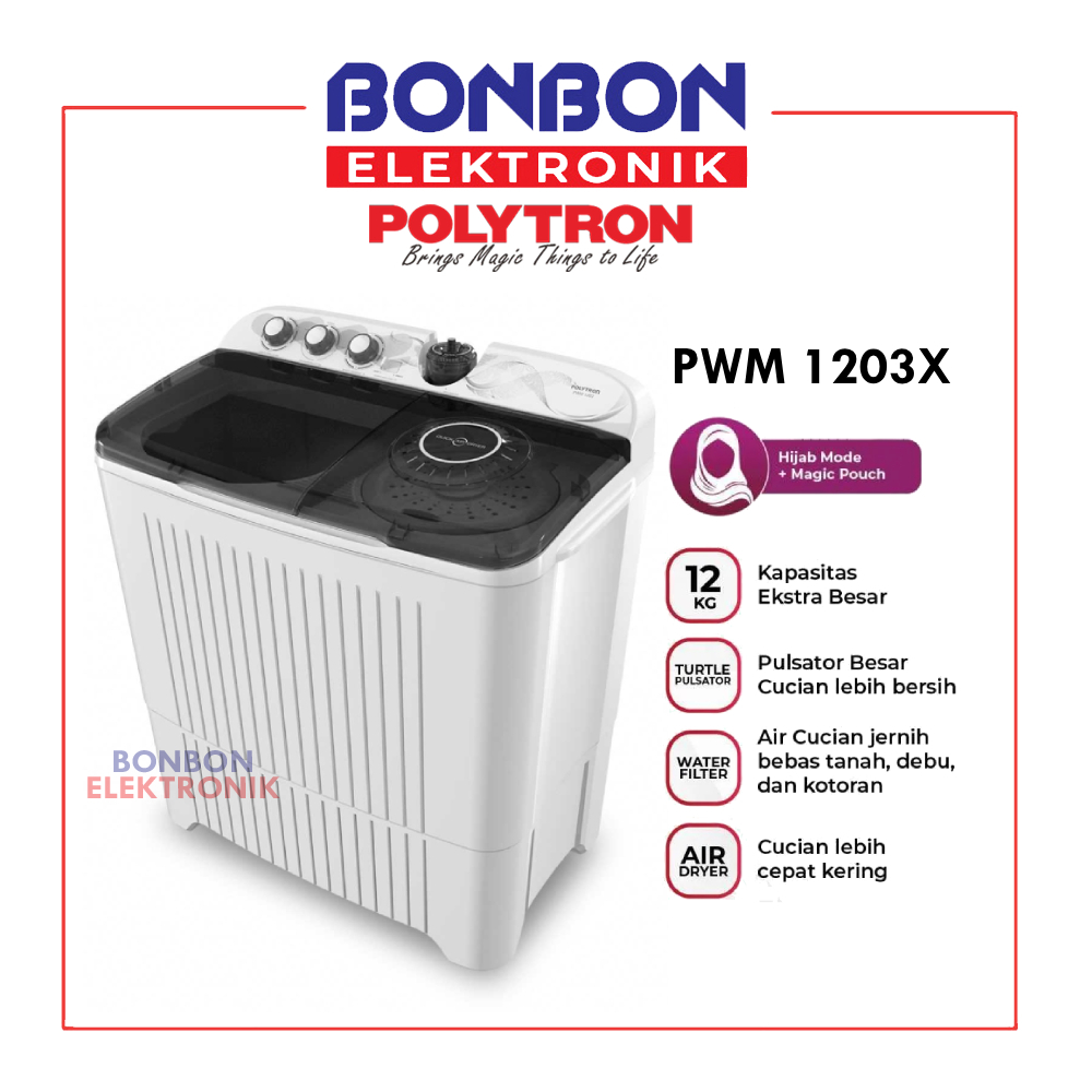 Jual Polytron Mesin Cuci 2 Tabung 12 Kg PWM-1203X / PWM1203X Hijab ...