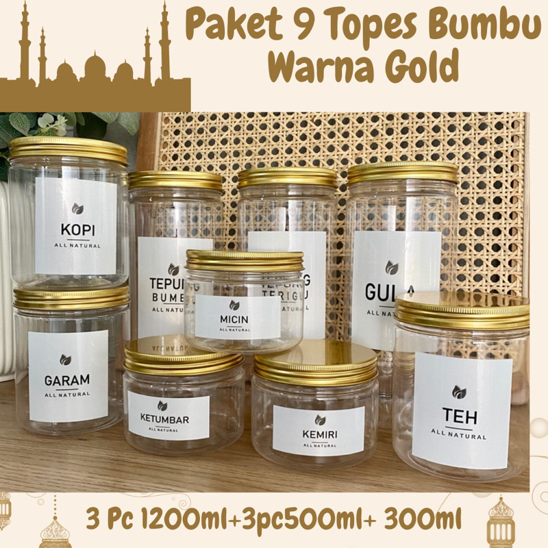 Jual Anischa Paket Hemat Toples Bumbu Dapur Tutup Alumnunium Gold