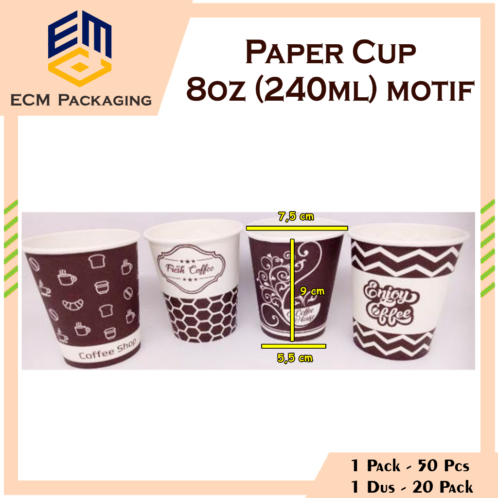 Jual Paper Cup 8oz Motif Polos 50pcs Cup Kertas Motif Polos Gelas Kertas Paper Cup Kopi 0730