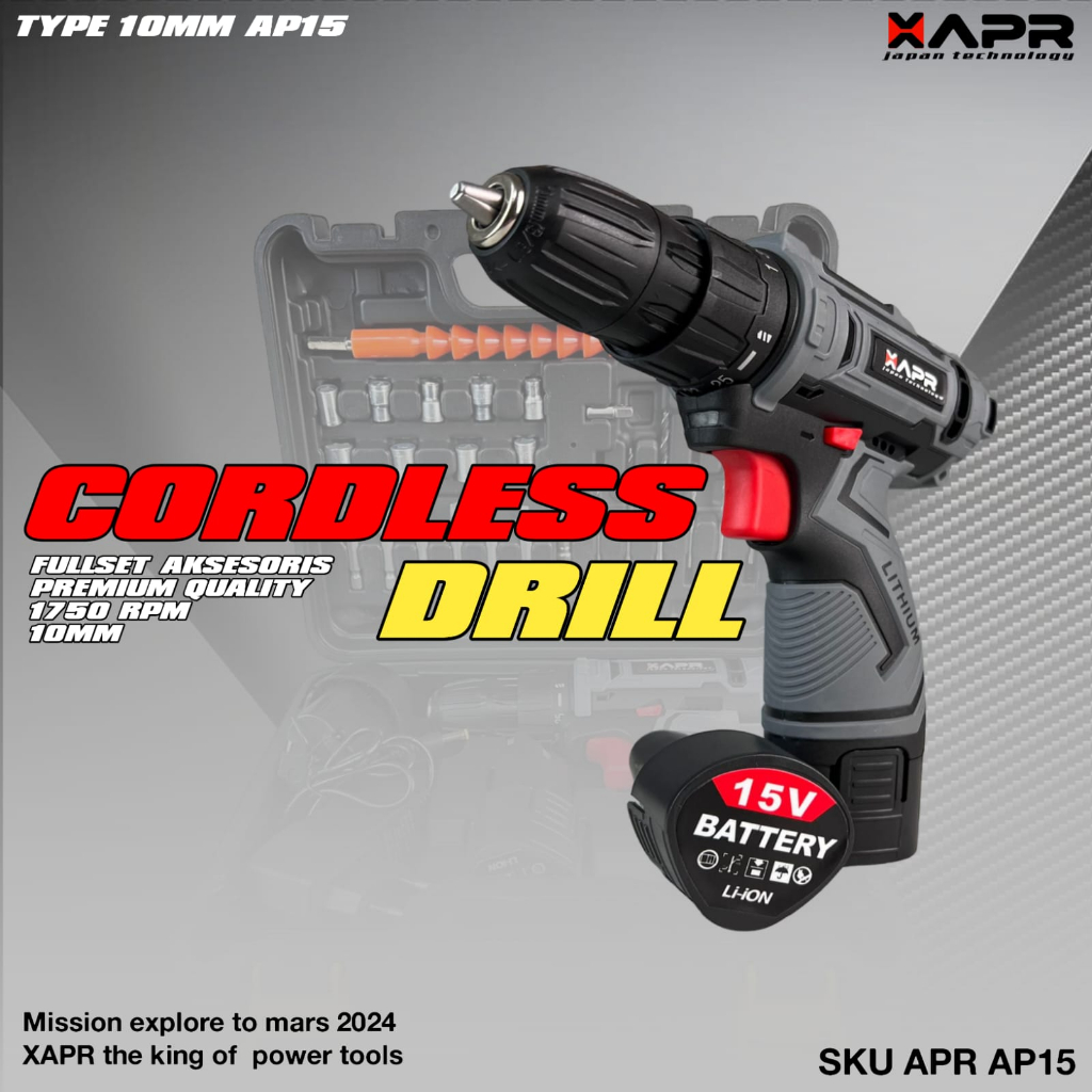 Jual Bor Cordless 15vf APR JAPAN Mesin Bor Baterai Drill Tembok Besi ...