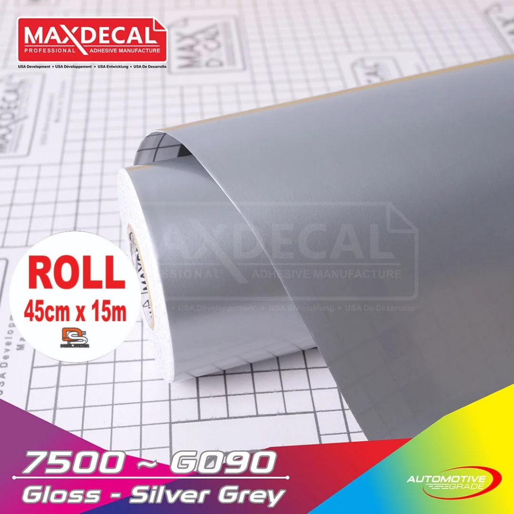 Jual ROLL Sticker Maxdecal 7500 G090 Gloss Silver Grey 45cm × 15m ROLL ...