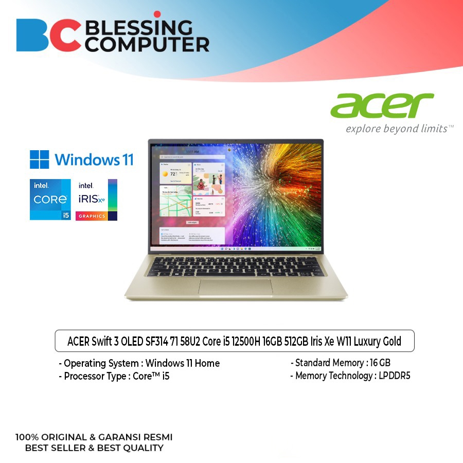 Jual Acer Swift 3 Oled Sf314 71 58u2 Core I5 12500h 16gb 512gb Iris Xe