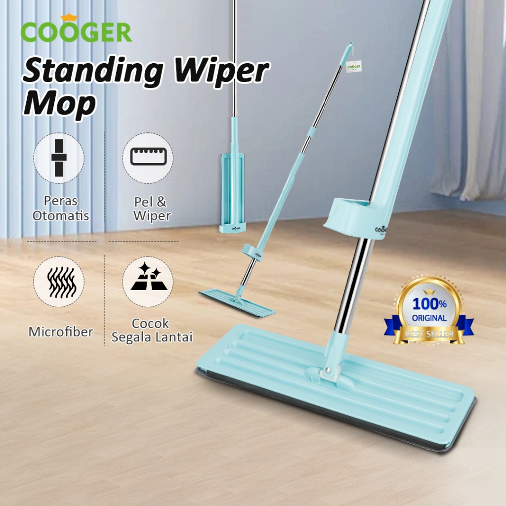 Jual COOGER Alat Pel Lantai Ultra Standing Wiper Mop Microfiber Green White Alat Pel Lantai 2IN1