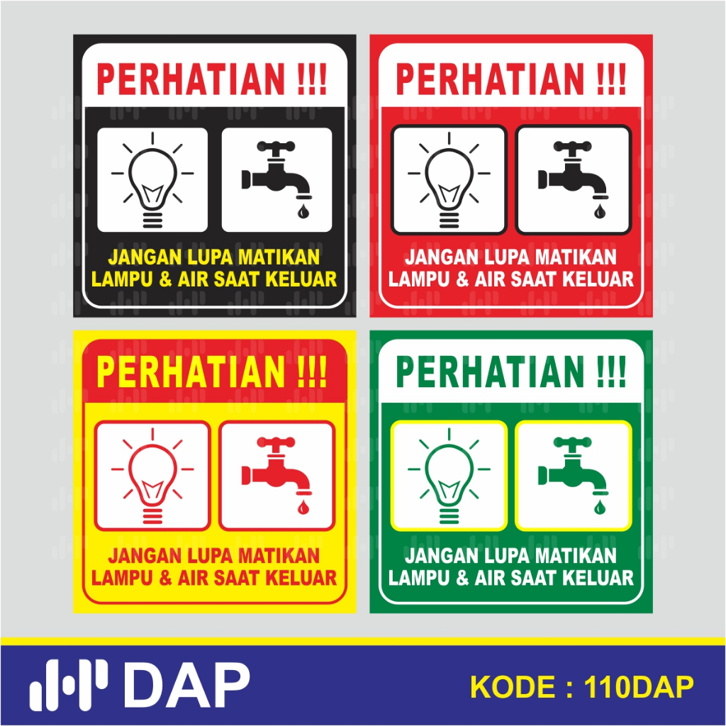 Jual Stiker Matikan Lampu Dan Air - 10x10cm - 0110dap - Vynil - Ritrama 