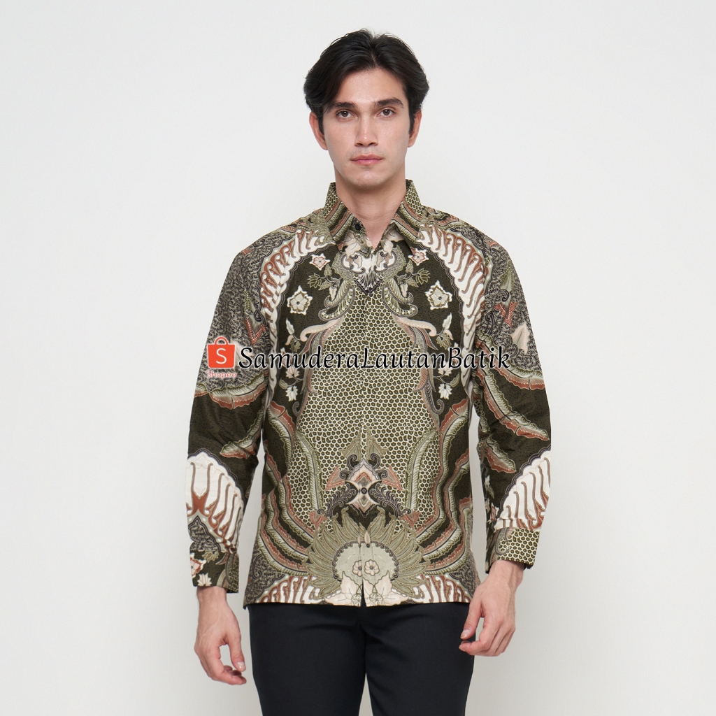 Jual Kemeja Batik Pria Couple Ayah Anak Hijau Army, Kemeja Batik Pria