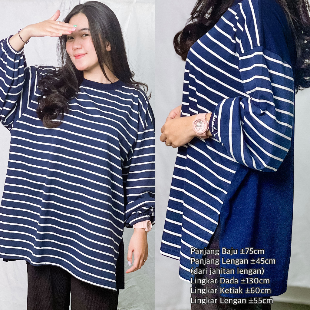 Jual Atasan Wanita Blouse Oversize Alice Stripes Femonritch Hijab Dan Wudhu Friendly Shopee 5290