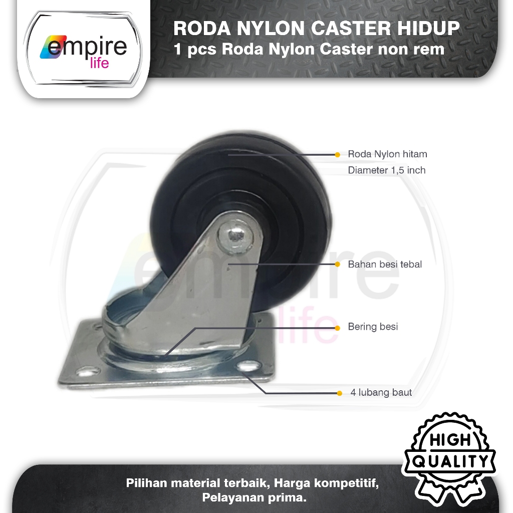 Jual Roda Caster Hitam 1.5 Inci Roda Nilon Roda Kastor Kecil 40mm Hidup ...