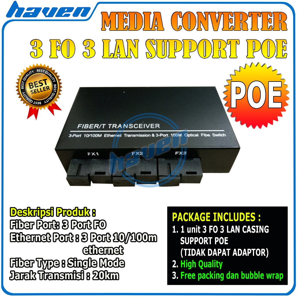 Jual Media Converter 3 Fo 3 Lan Poe 3f3e Fiber Optik Single Mode 3 Rj45 3 Sc Port 10 100mbps