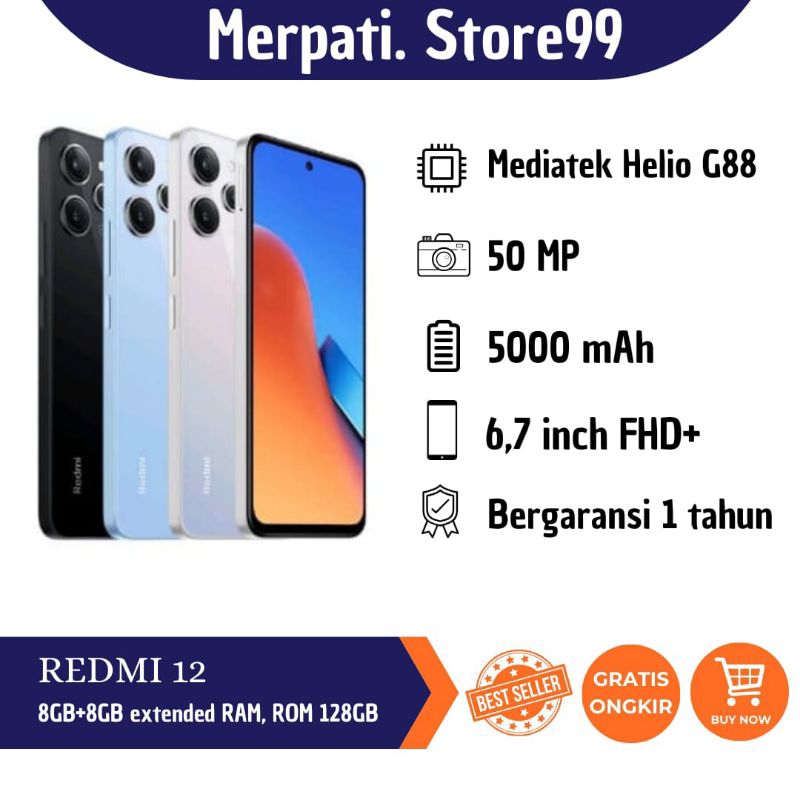 Jual XIAOMI REDMI 12 8GB + 8GB EXTENDED RAM / 128GB ROM NEW GARANSI ...