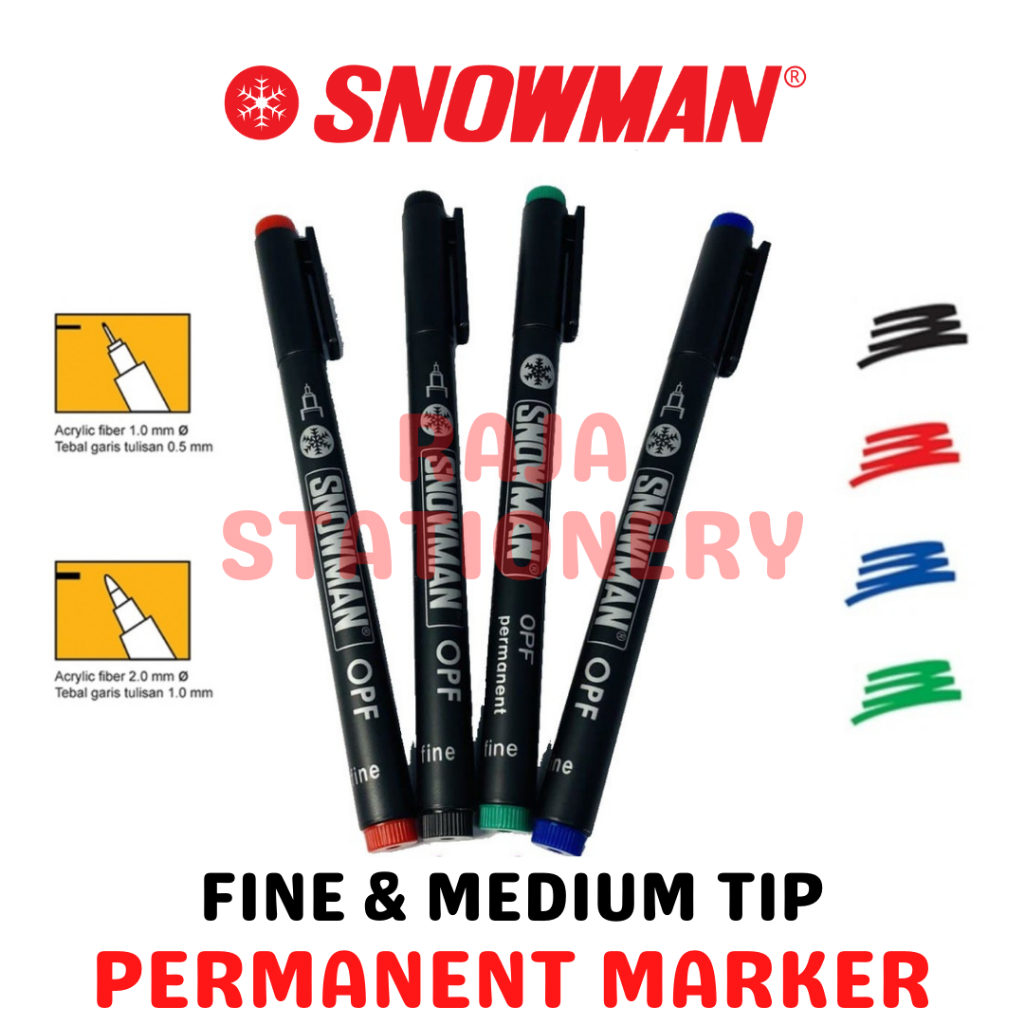 Jual Snowman Permanent Marker OPF OPM Black Blue Red Green / Spidol ...