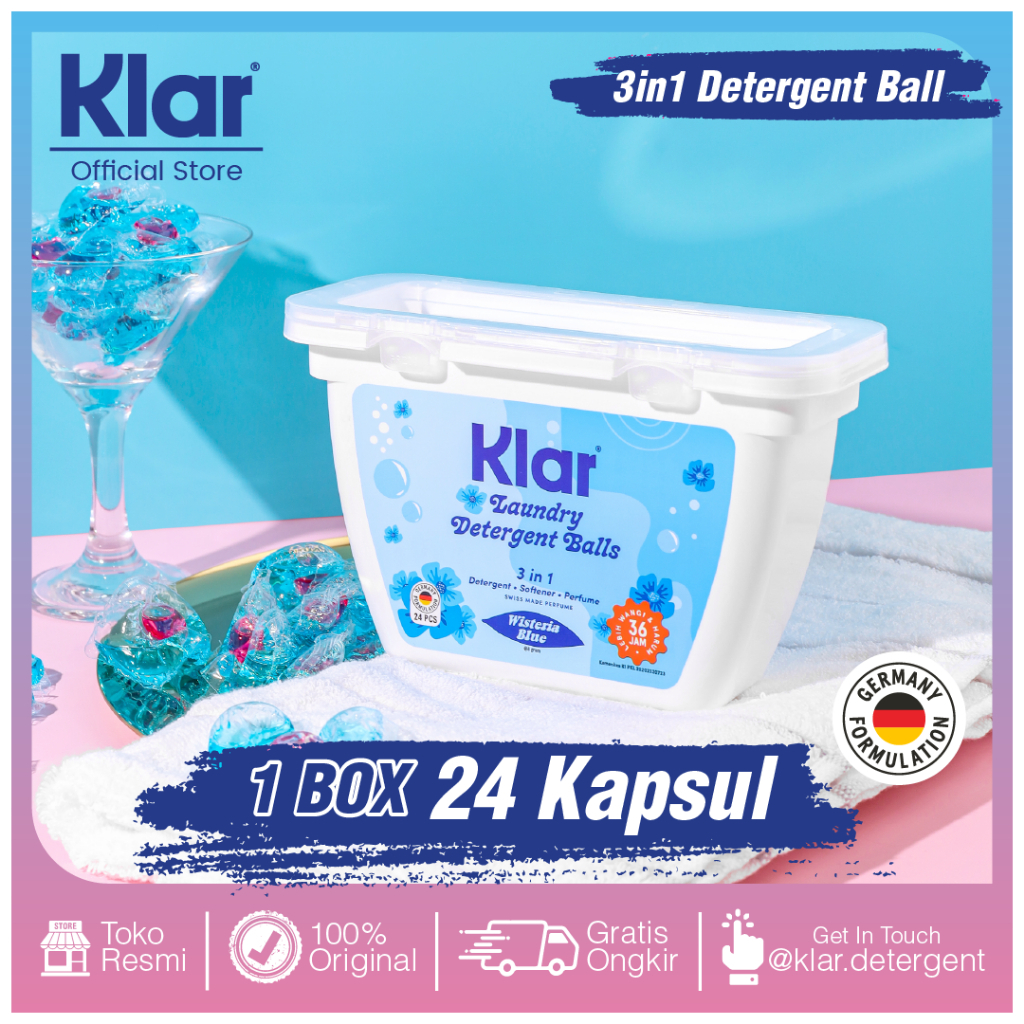 Jual Klar Laundry Detergent Ball 3 in 1 (BOX) 24pcs Detergent Instant