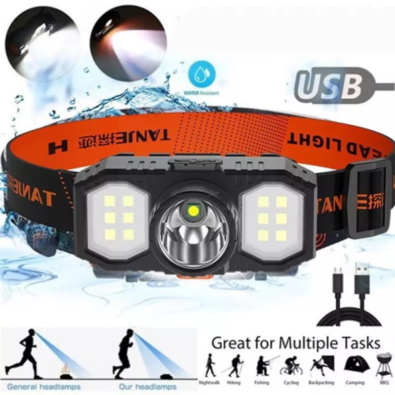 Jual SENTER KEPALA MINI 3 LED SUPER TERANG / HEADLAMP USB CHARGEABLE ...